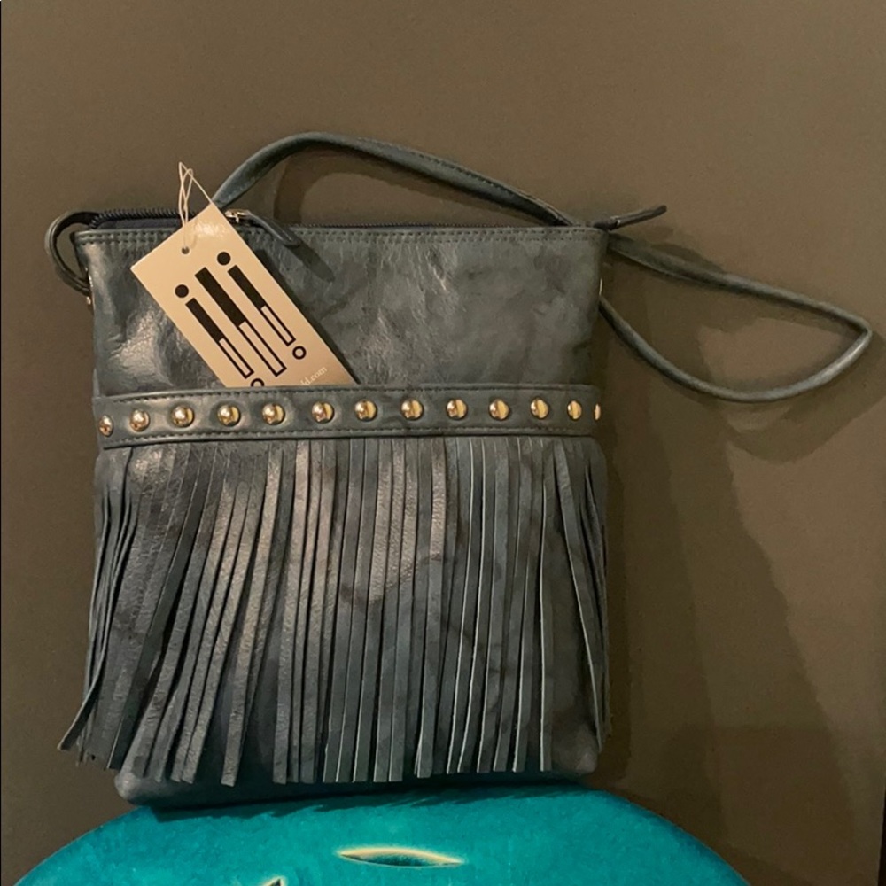 Genuine leather women’s blue crossbody